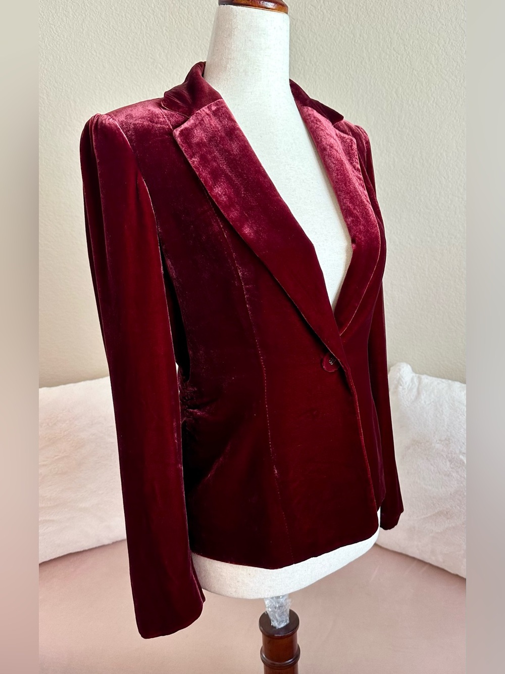 Alfani Blazer Jacket Cranberry Red Velvet Women’s 2P Gathered Waist Party Luxury